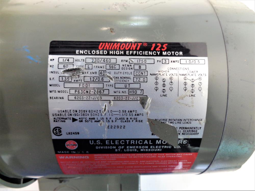 U.S. Motors 1/4 HP Unimount 125 Enclosed High Efficiency Motor